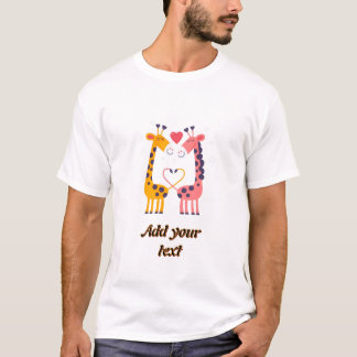 キュートなキリンカップル オーダーメイドTシャツ - Tシャツ