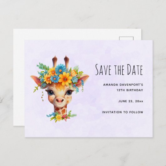 キュートなキリンフローラ王冠 インビテーションポストカード (正面/裏面)