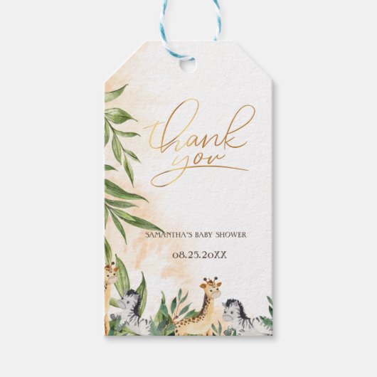 キュートなキリン、ゼブラ葉ーズ赤ちゃんシャワー ギフトタグ (正面)