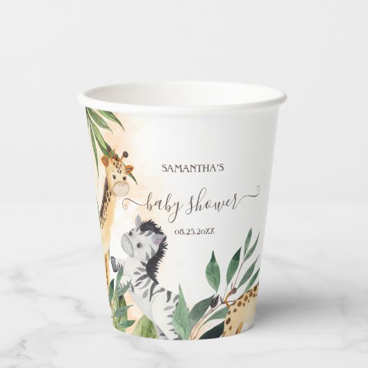 キュートなキリン、ゼブラ葉ーズ赤ちゃんシャワー 紙コップ (正面)