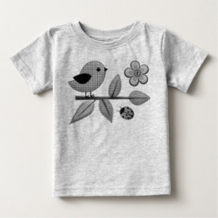 キュートなギンガムバードとラディバグガーデンアート ベビーTシャツ