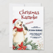 キュートなクマがクリスマスカラオケを歌うパーティー 招待状 (正面)