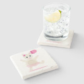 キュートなクマが2つのバルーンを持つピンクコースター ストーンコースター (横)