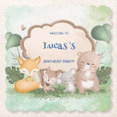 キュートなクマのリス熱帯ジャングルバースデーパーティー ペーパーコースター (正面)