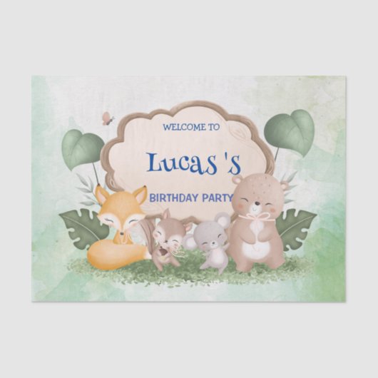 キュートなクマのリス熱帯ジャングルバースデーパーティー 薄葉紙 (正面)