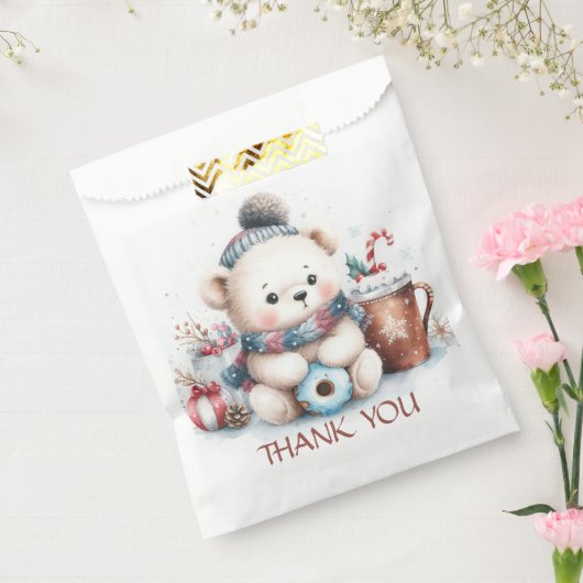 キュートなクマの冬の青い帽子のクリスマス フェイバーバッグ (封をした状態)