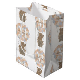 キュートなクマ熱い気球モノグラム男女兼用 ミディアムペーパーバッグ