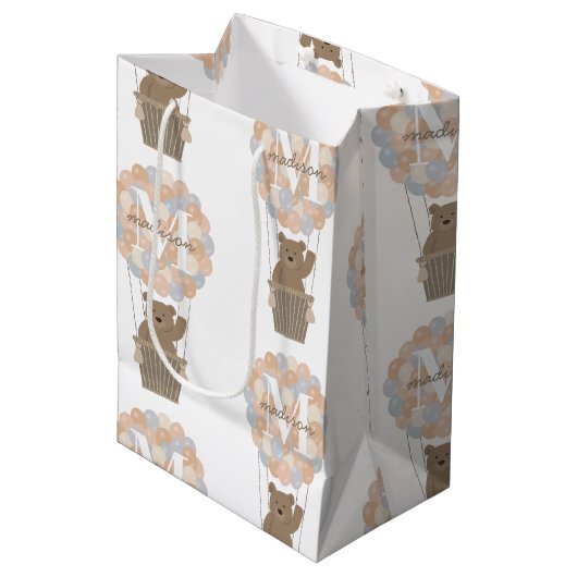 キュートなクマ熱い気球モノグラム男女兼用 ミディアムペーパーバッグ (正面アングル)