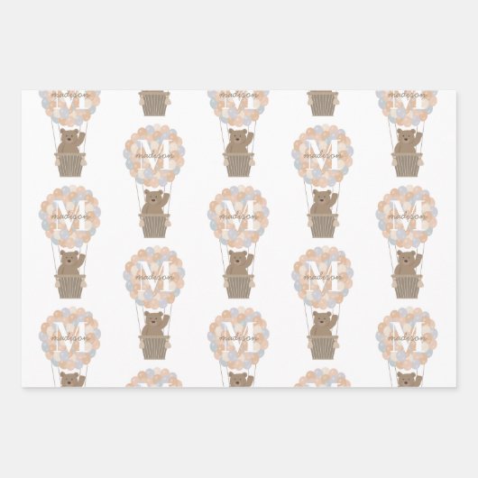 キュートなクマ熱い気球モノグラム男女兼用 ラッピングペーパーシート (正面2)