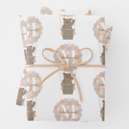 キュートなクマ熱い気球モノグラム男女兼用 ラッピングペーパーシート