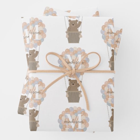 キュートなクマ熱い気球モノグラム男女兼用 ラッピングペーパーシート (インサイチュ)