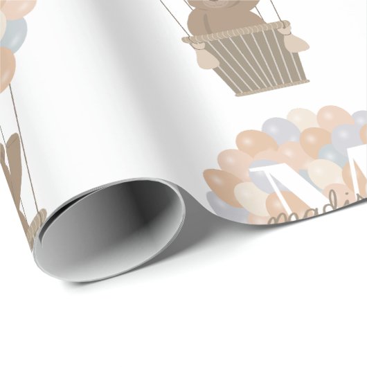 キュートなクマ熱い気球モノグラム男女兼用 ラッピングペーパー (ロールコーナー)