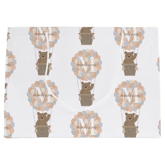 キュートなクマ熱い気球モノグラム男女兼用 ラージペーパーバッグ (正面)