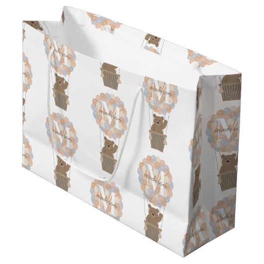 キュートなクマ熱い気球モノグラム男女兼用 ラージペーパーバッグ (正面アングル)