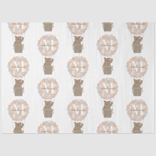 キュートなクマ熱い気球モノグラム男女兼用 薄葉紙 (正面)