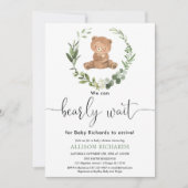 キュートなクマ男女兼用ユーカリの赤ちゃんシャワー 招待状 (正面)