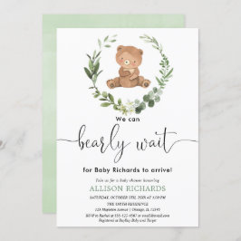 キュートなクマ男女兼用ユーカリの赤ちゃんシャワー 招待状