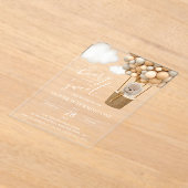 キュートなクマ,ベージュのバルーン,第1誕生日 アクリル招待状 (レイダウン)