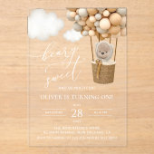 キュートなクマ,ベージュのバルーン,第1誕生日 アクリル招待状 (正面)