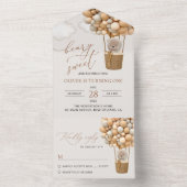 キュートなクマ,ベージュのバルーン,第1誕生日 オールインワン招待状 (内側)