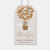 キュートなクマ,ベージュのバルーン,第1誕生日 ギフトタグ (正面)