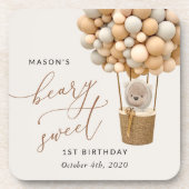 キュートなクマ,ベージュのバルーン,第1誕生日 コースター (正面)