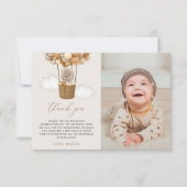 キュートなクマ,ベージュのバルーン,第1誕生日 サンキューカード (正面)