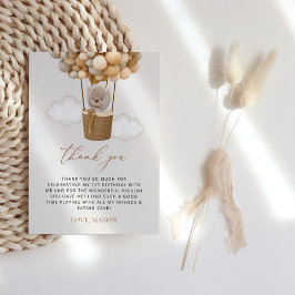 キュートなクマ，ベージュのバルーン，第1誕生日 サンキューカード