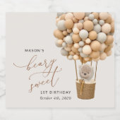 キュートなクマ，ベージュのバルーン，第1誕生日 スパークリングワインラベル (シングルラベル)