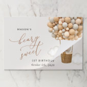 キュートなクマ，ベージュのバルーン，第1誕生日 ペーパーパッド (折り畳み)