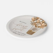 キュートなクマ，ベージュのバルーン，第1誕生日 ペーパープレート (アングル)