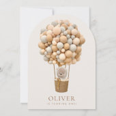 キュートなクマ,ベージュのバルーン,第1誕生日 招待状 (裏面)