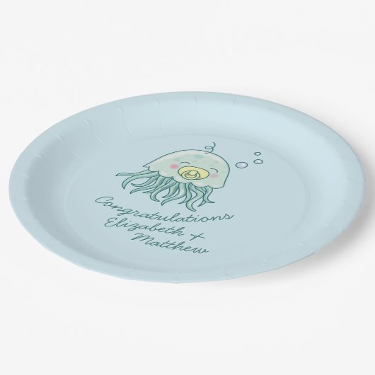 キュートなクラゲのベビーシャワーかわいい ペーパープレート (アングル)
