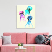 キュートなクラゲトリオ水彩画 キャンバスプリント (インサイチュ (リビング))