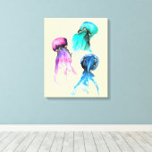 キュートなクラゲトリオ水彩画 キャンバスプリント (インサイチュ (ウッドフロア))