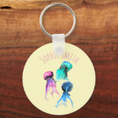 キュートなクラゲトリオ水彩画 キーホルダー (正面)