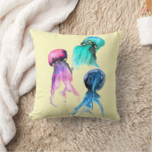 キュートなクラゲトリオ水彩画 クッション (ブランケット)