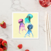 キュートなクラゲトリオ水彩画 スタンダードカクテルナプキン (インサイチュ)