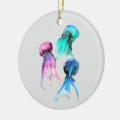 キュートなクラゲトリオ水彩画 セラミックオーナメント (左)