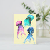 キュートなクラゲトリオ水彩画 ポストカード (スタンド正面)
