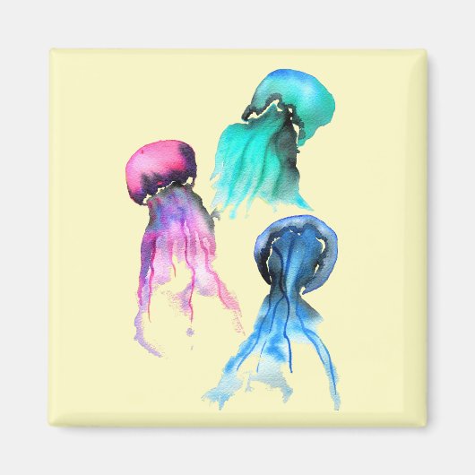 キュートなクラゲトリオ水彩画 マグネット (正面)