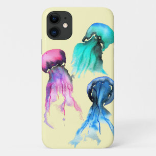 キュートなクラゲトリオ水彩画 iPhone 11 ケース