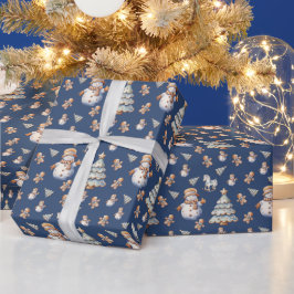 キュートなクラシック クリスマススノーマン ラッピングペーパー
