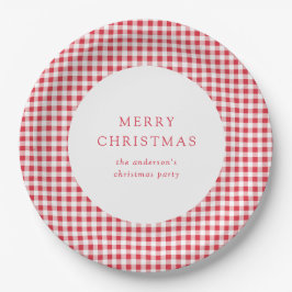 キュートなクラシック レッド ギンガム クリスマスパーティー カスタム ペーパープレート