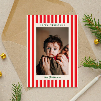 キュートなクラシック レッド ストライプ 写真 クリスマス ホリデー