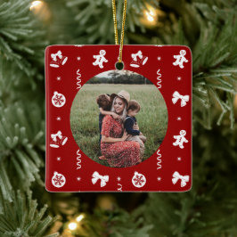 キュートなクラシック 赤と白のクリスマス セラミックオーナメント