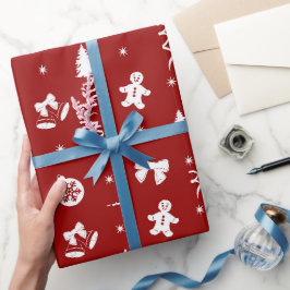 キュートなクラシック 赤と白のジンジャーブレッド クリスマス ラッピングペーパー