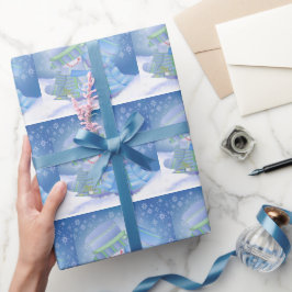 キュートなクリスマスのウィンターブルース ラッピングペーパー