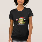キュートなクリスマスのカエル キャンディケイン付き - 面白いホリデー Tシャツ (正面)