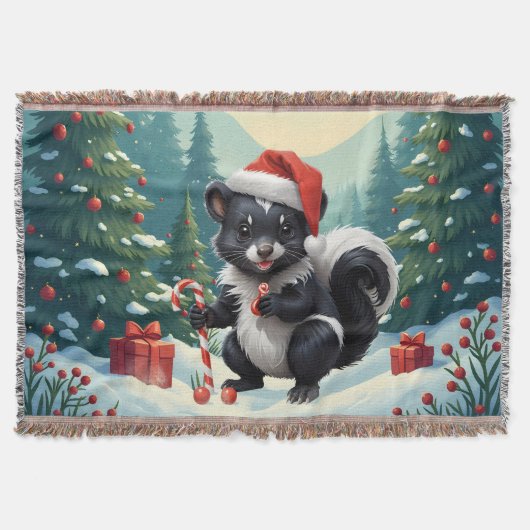 キュートなクリスマスのスカンク漫画 スローブランケット (正面)